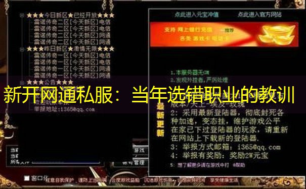 新开网通私服：当年选错职业的教训